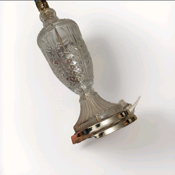 pair of Vintage Crystal and brass table lamps brown organza shade Hollywood - Picture 2 of 6